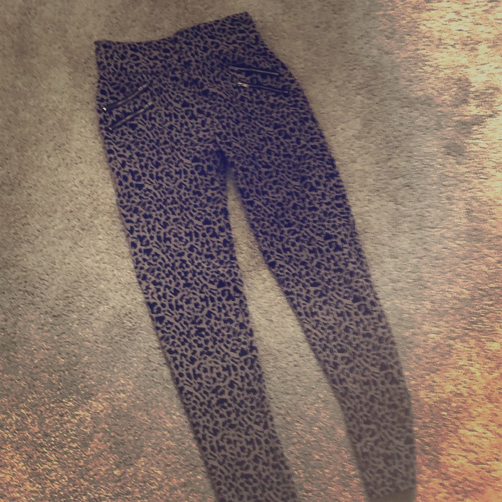 Leopard pants cool skinny with zippers